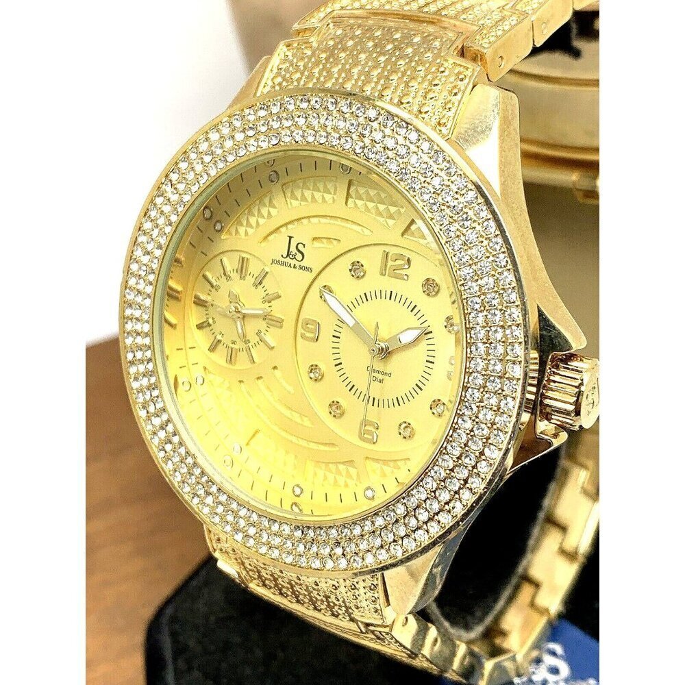 Joshua & Sons Men's Watch JS80YG Quartz Dual Time Zone Gold Stainless St…
